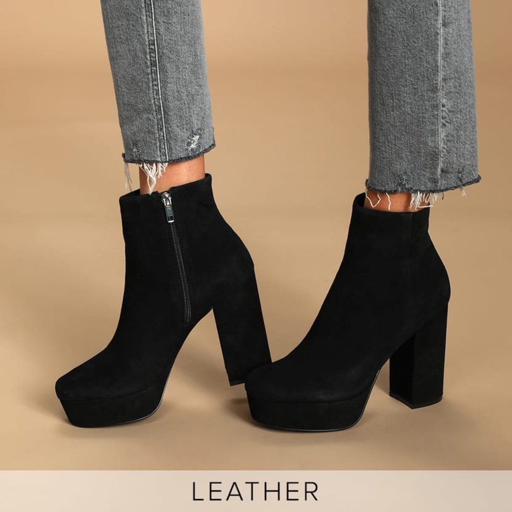Steve Madden | Black Suede Leather Platform Booties | sz 7